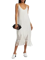 Embroidered Fringe-Trimmed Midi-Dress