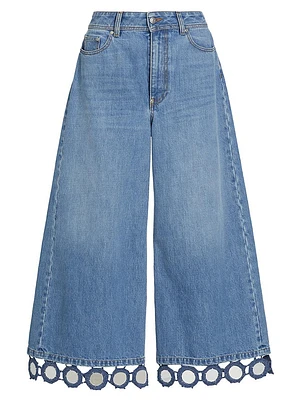 High Summer Mirror-Trimmed Wide-Leg Jeans