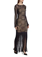 Crochet Knit Fringe Maxi Dress