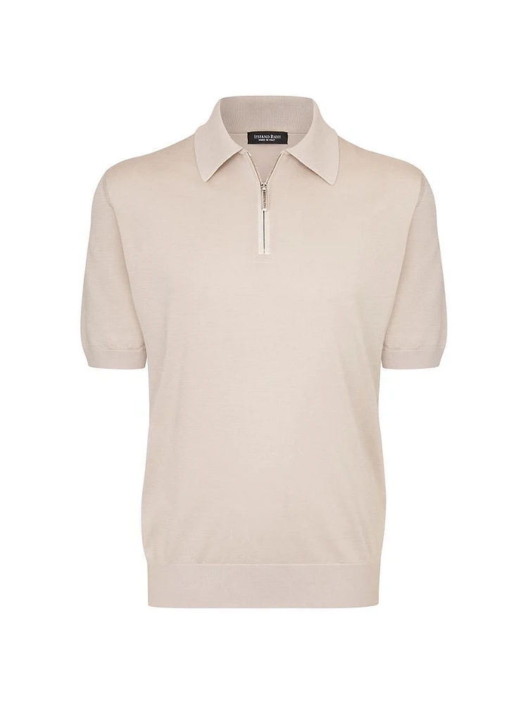 Silk and Crocodile Zip Polo Shirt