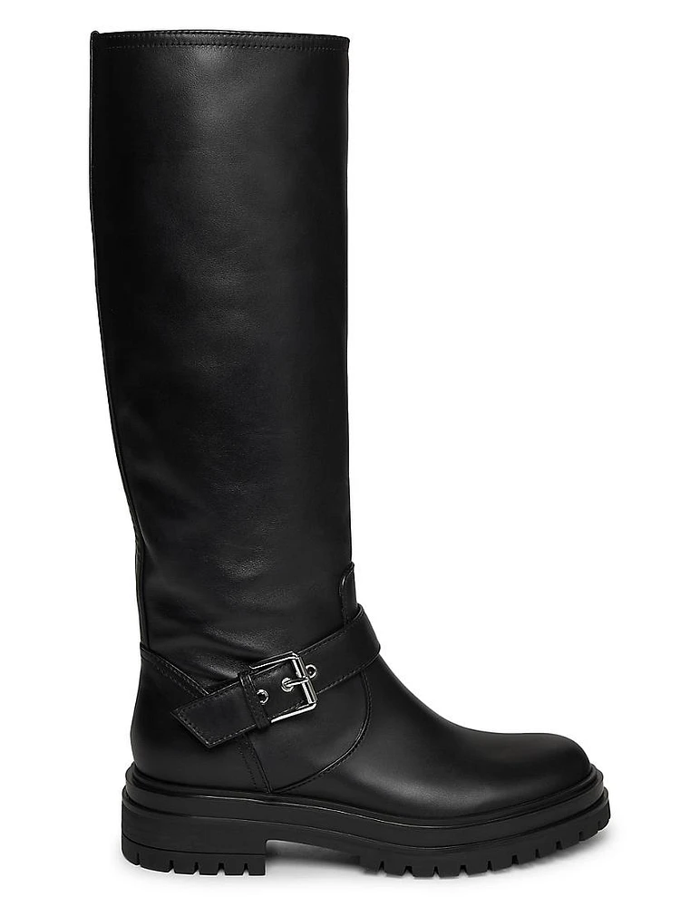 Buckle-Accented Glove Leather Boots