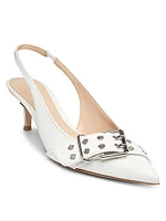 55MM Buckle-Detailed Leather Slingback Pumps