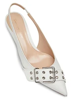 55MM Buckle-Detailed Leather Slingback Pumps