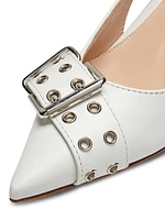 55MM Buckle-Detailed Leather Slingback Pumps