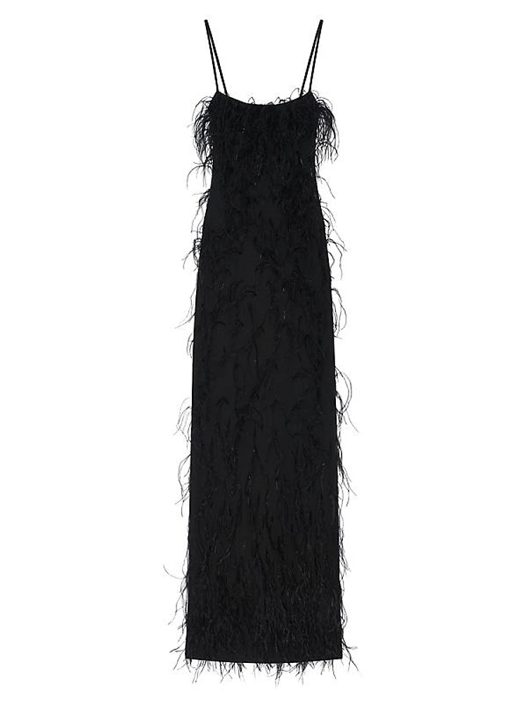 Evening Straps Dress with Feathers and Lurex