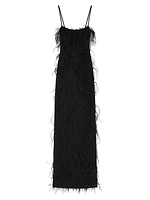 Evening Straps Dress with Feathers and Lurex