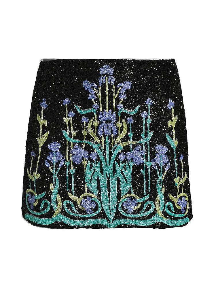 Santa Monica Floral Beaded Miniskirt