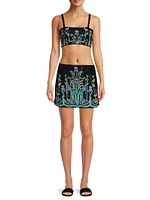 Santa Monica Floral Beaded Miniskirt