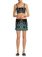 Santa Monica Floral Beaded Miniskirt