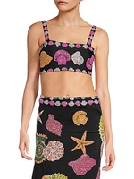 New York Seashell Hand-Beaded Crop Top