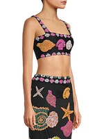 New York Seashell Hand-Beaded Crop Top