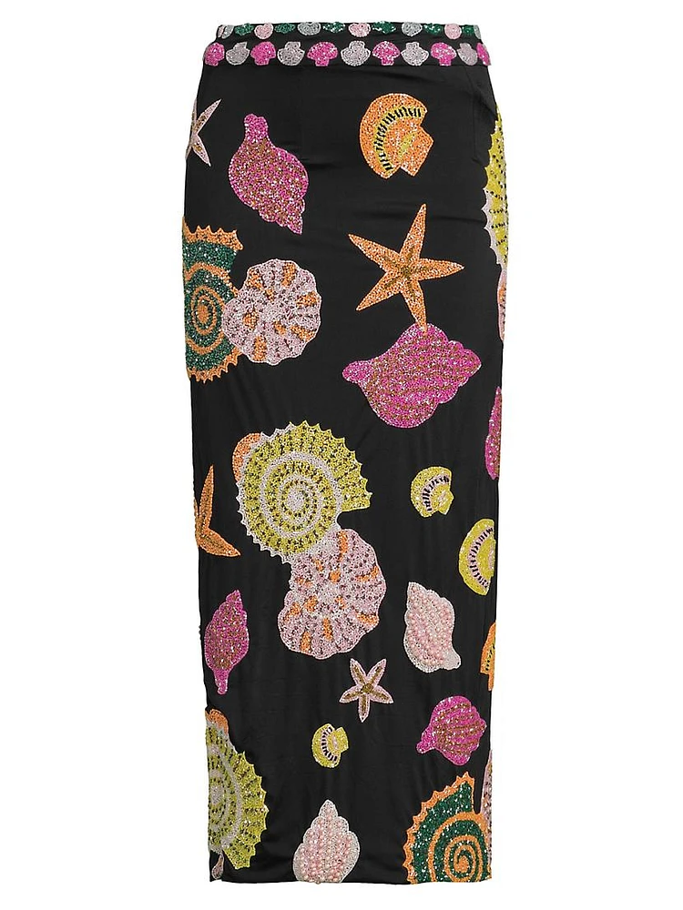 New York Seashell Hand-Beaded Pencil Skirt