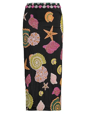 New York Seashell Hand-Beaded Pencil Skirt