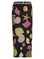 New York Seashell Hand-Beaded Pencil Skirt