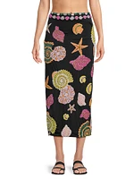 New York Seashell Hand-Beaded Pencil Skirt