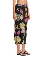 New York Seashell Hand-Beaded Pencil Skirt