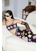 New York Seashell Hand-Beaded Pencil Skirt