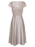 Lori Glimmer Imitation-Pearl-Embellished Satin Dress