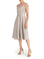 Lori Glimmer Imitation-Pearl-Embellished Satin Dress