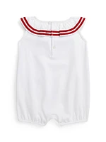 Baby Girl's Nautical Ruffle-Trimmed One-Piece Bubble Romper