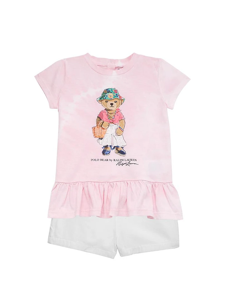 Baby Girl's 2-Piece Polo Bear Peplum T-Shirt & Shorts Set