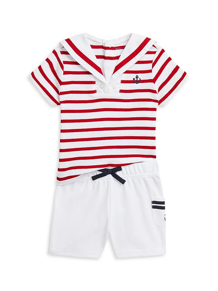 Baby Boy's 2-Piece Striped Polo & Shorts Set