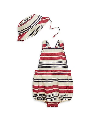 Baby Boy's 2-Piece Striped Bucket Hat & Romper Set