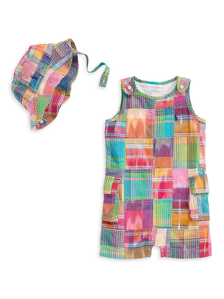 Baby Boy's Madras Plaid Shortalls & Bucket Hat Set