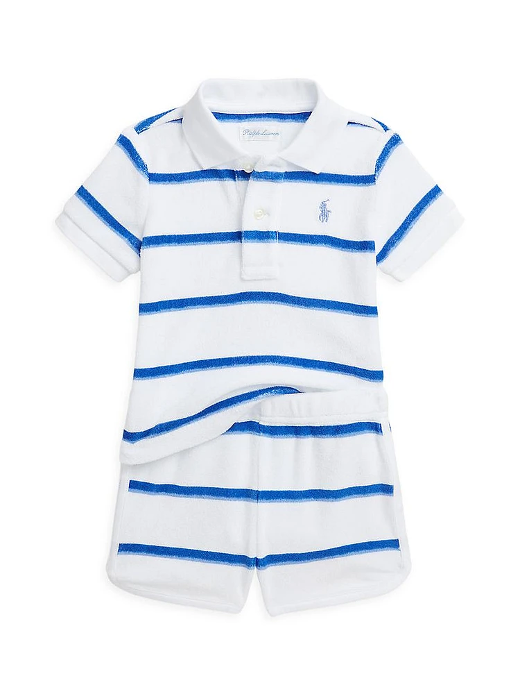 Baby Boy's Striped Terry Polo & Shorts Set