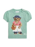 Baby Girl's Polo Bear Puff-Sleeve Sweater