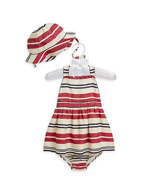 Baby Girl Striped Linen 3-Piece Set