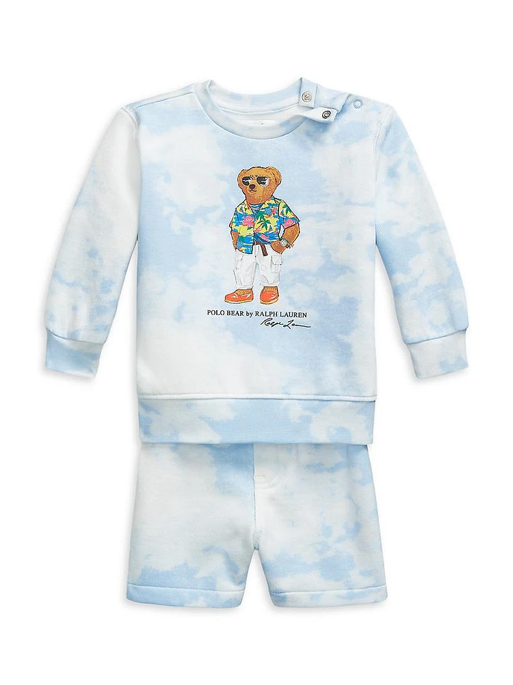 Baby Boy's Polo Bear Tie-Dye Sweatshirt & Shorts Set