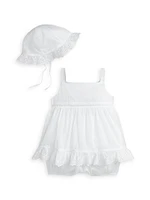 Baby Girl's Voile Bucket Hat & Dress Set