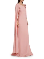 Floral Appliqué Asymmetric Cape Gown