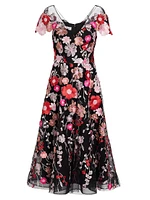 Embroidered Flower Cocktail Dress