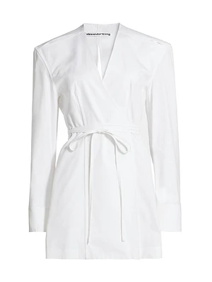 Cotton Shoulder-Slit Wrap Shirtdress