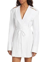 Cotton Shoulder-Slit Wrap Shirtdress