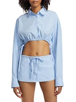 Hotfix Crystal Drawstring Cropped Shirt