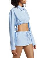 Hotfix Crystal Drawstring Cropped Shirt