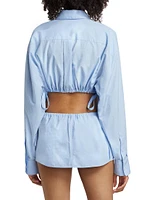 Hotfix Crystal Drawstring Cropped Shirt