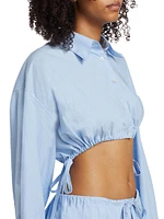 Hotfix Crystal Drawstring Cropped Shirt