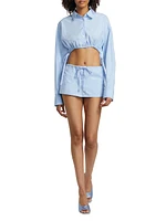 Hotfix Crystal Drawstring Cropped Shirt