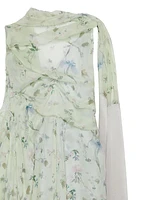 Printed Draped Dress in Silk Chiffon with Lavalliere