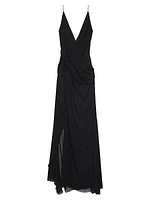 Evening Draped Dress in Silk with Pearl Chains