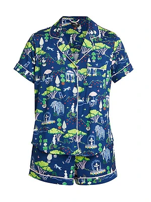 Printed Short-Sleeve Shirt & Shorts Pajama Set