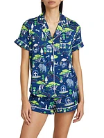 Printed Short-Sleeve Shirt & Shorts Pajama Set