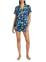 Printed Short-Sleeve Shirt & Shorts Pajama Set