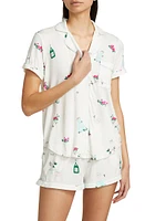 Floral Champagne Print Shirt & Shorts Pajama Set