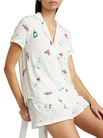 Floral Champagne Print Shirt & Shorts Pajama Set