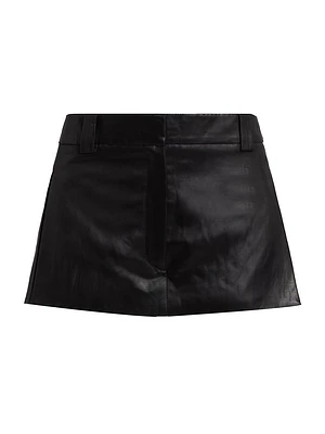 Coated Linen-Blend Slit Skort